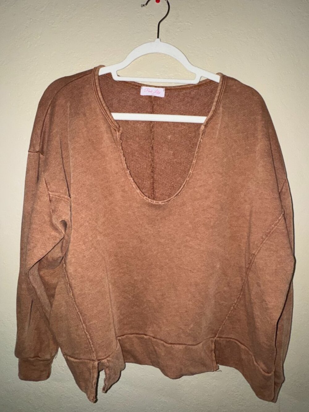Pink Lily Sweatshirt Top Knot Mama Camel Brown Pullover Shirt Size XS